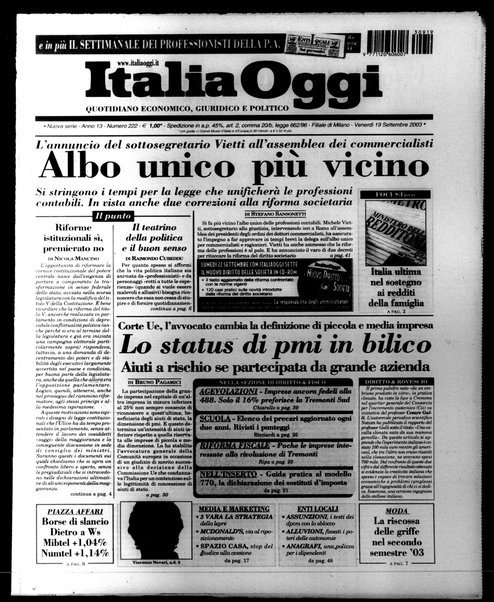 Italia oggi : quotidiano di economia finanza e politica